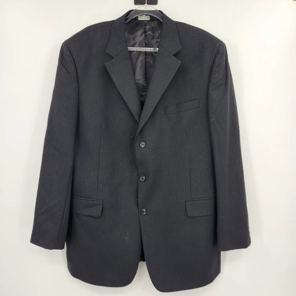 Jos A Bank Pinstripe 3 Button Suit Jacket Mens Size 46L Black